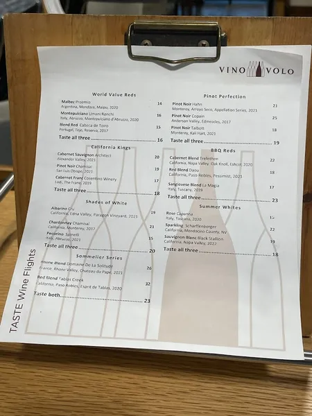 menu of Vino Volo