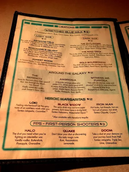 menu of Scum and Villainy Cantina