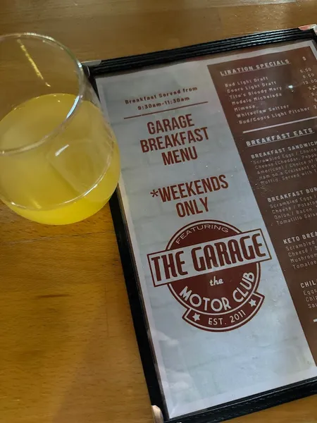 menu of The Garage on Motor Ave