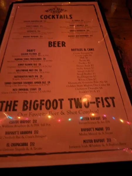 menu of Bigfoot Lodge