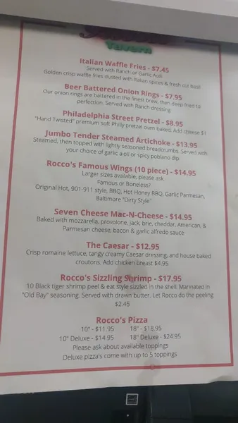 menu of Rocco's Tavern