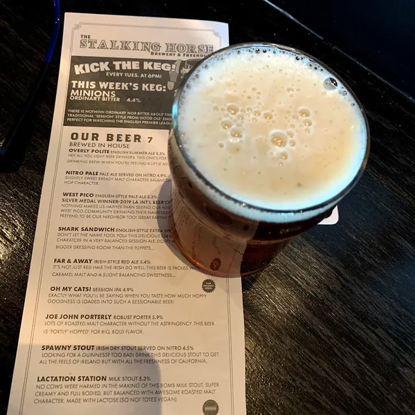 menu of The Stalking Horse Brewery & Freehouse