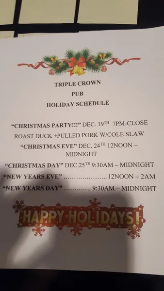 menu of Triple Crown Pub