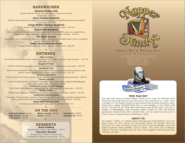 menu of The Napper Tandy