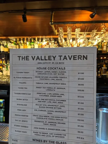 menu of The Valley Tavern