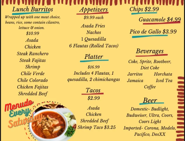 menu of Yukon's Tavern & Grill