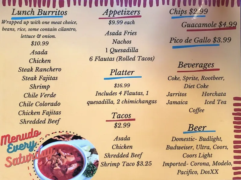 menu of Yukon's Tavern & Grill