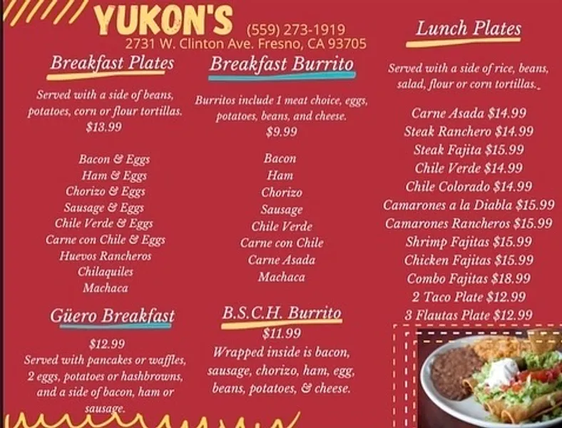 menu of Yukon's Tavern & Grill