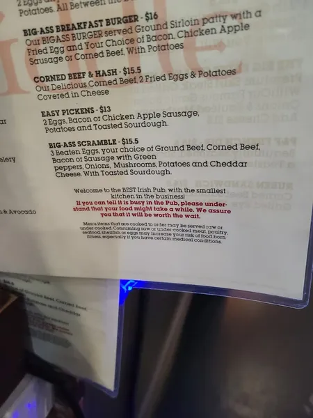 menu of Pitch and Fiddle