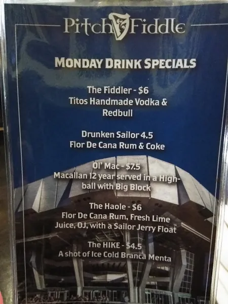 menu of Pitch and Fiddle