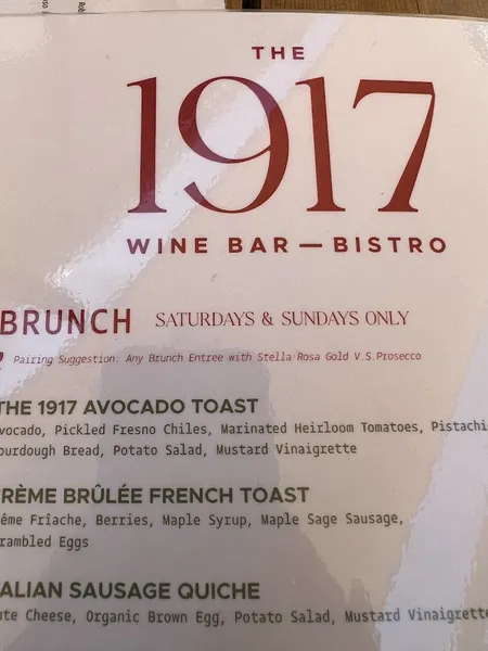 menu of The 1917 Wine Bar & Bistro