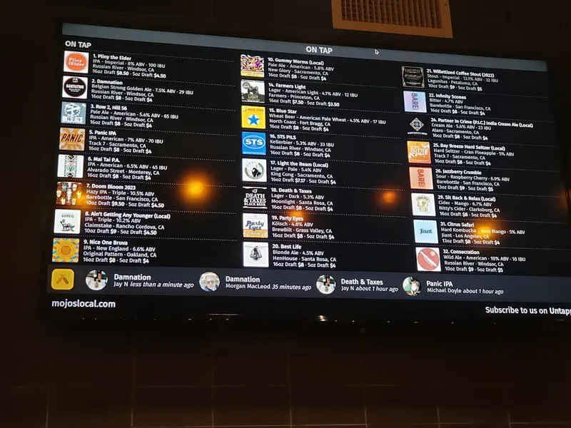 menu of MoJo's Local Tap & Kitchen