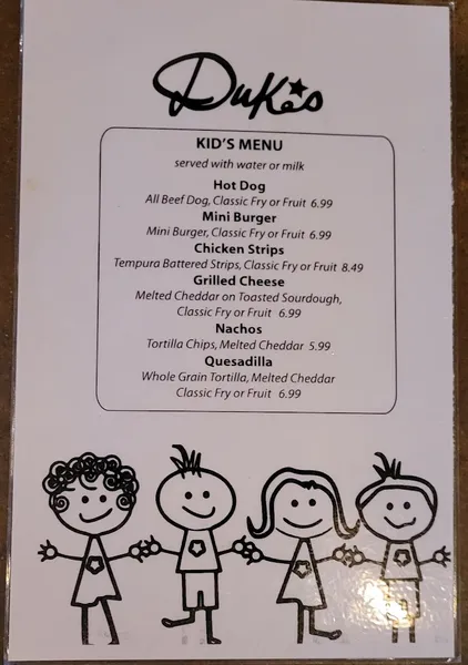 menu of Dukes Plates & Pints