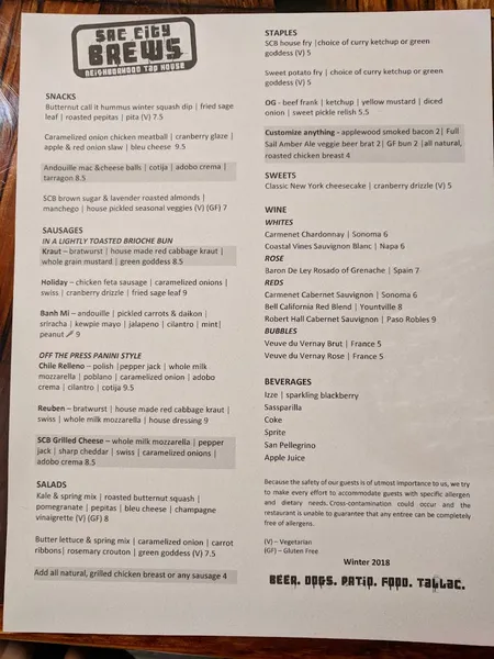 menu of Sac City Brews Neighborhood Tap House