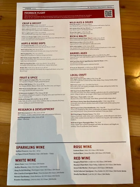 menu of Ballast Point Brewing Long Beach