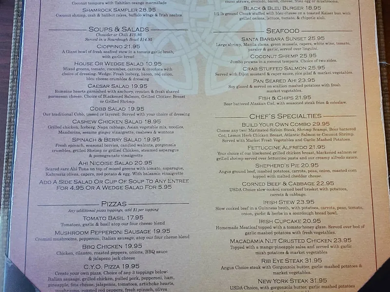 menu of Malainey's Grill & One Hell of an Irish Bar