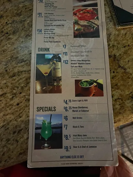 menu of Malainey's Grill & One Hell of an Irish Bar