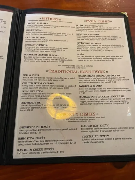 menu of K.C. Branaghan's Irish Pub and Restaurant