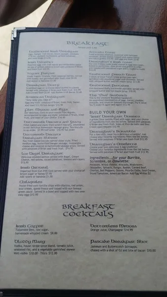 menu of K.C. Branaghan's Irish Pub and Restaurant