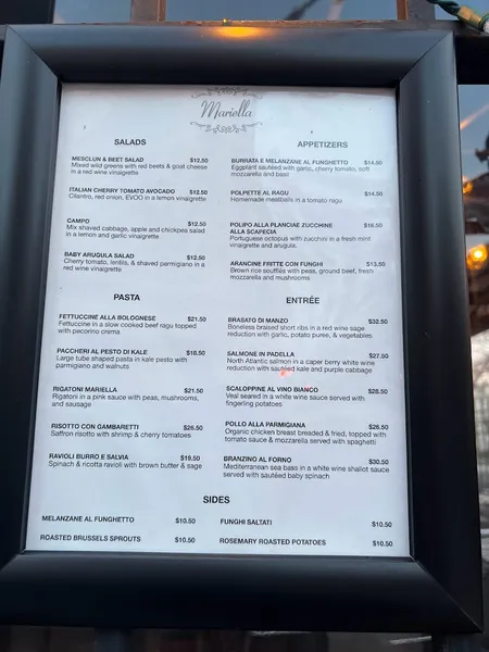 menu of Mariella