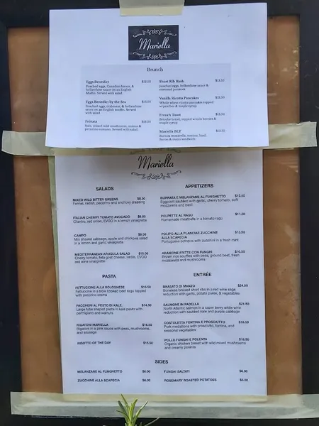 menu of Mariella