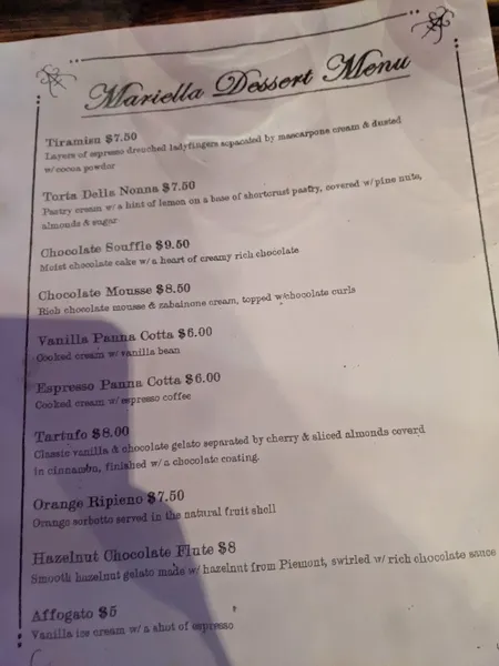 menu of Mariella