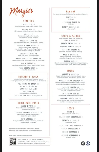 menu of Margie's